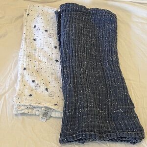 Blue and White Star Patterned Muslin Baby Blankets